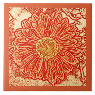 Carreau Gerbera Daisy Block Print, Mandarin Orange