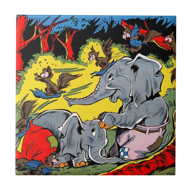 Carreau Giggle Eléphant Animaux Comics Vintages (Devant)