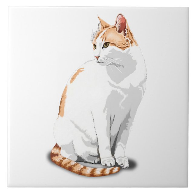 Carreau Gingembre orange et chat blanc personnalisé (Devant)