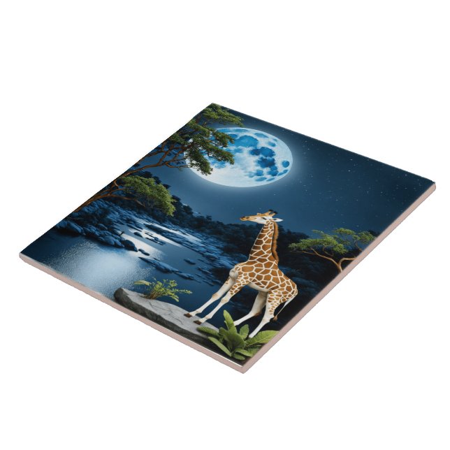 Carreau Girafe Sur La Rivière Lune Sous Starlit Sky (Côté)