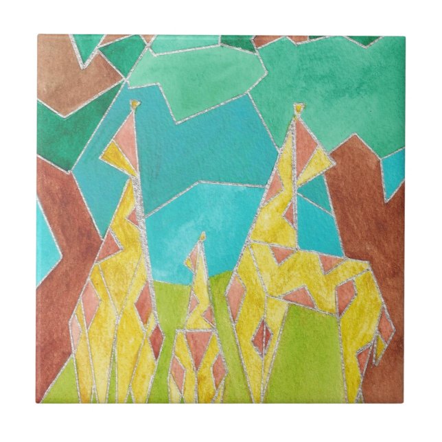 Carreau Giraffe Family Original Abstract Art (Devant)