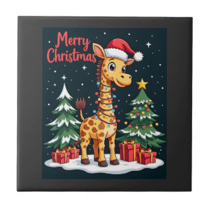 Carreau Giraffe Joyeux Noël Éclairage de l'Arbre de Noël P