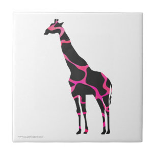 Carreau Giraffe Rose chaud et Silhouette noire