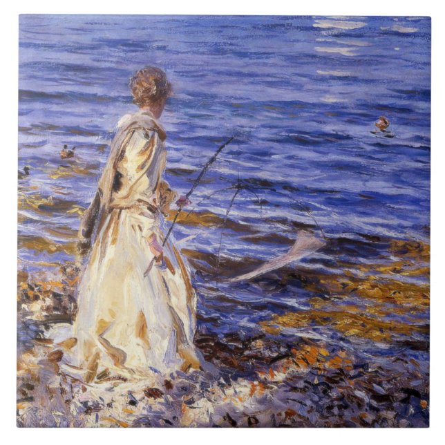 Carreau Girl Fishing (par John Singer Sargent) (Devant)