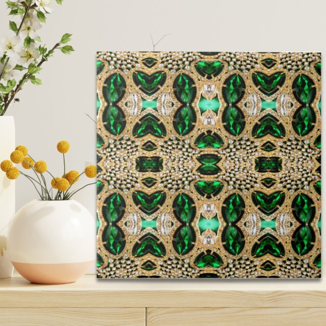 Carreau girly chic mode art déco or émeraude vert émeraude (girly chic fashion art deco gold emerald green ceramic tile)