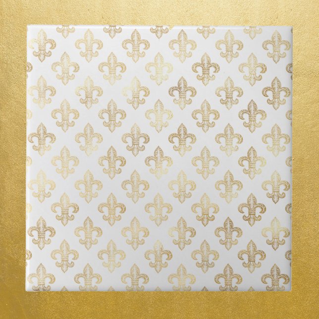 Carreau Glam Gold Fleur de Lis Blanc (Créateur téléchargé)