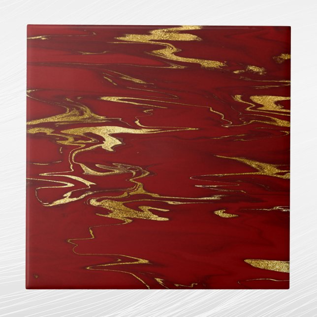 Carreau Glam Red Gold Faux Marbre Noël (Créateur téléchargé)