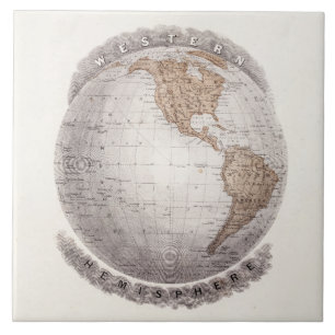 Carreau Globe vintage d'hémisphère de l'ouest de carte d