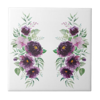 Carreau Glycine bleu à l'aquarelle violet élégant floral 