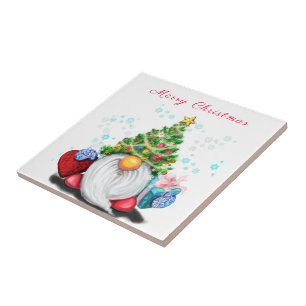 Carreau Gnome mignonne avec arbre de Noël Casquette et cad
