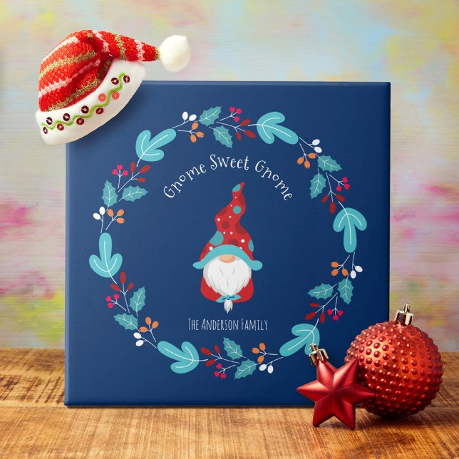 Carreau Gnome Sweet Gnome Bleu Elf Moderne Courbe Florale (Créateur téléchargé)