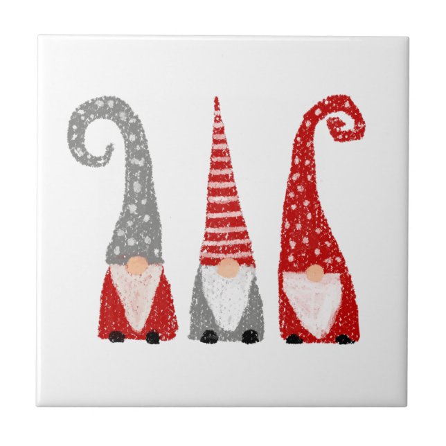 Carreau Gnomes de Noël modernes Rouge gris blanc nordique (Devant)