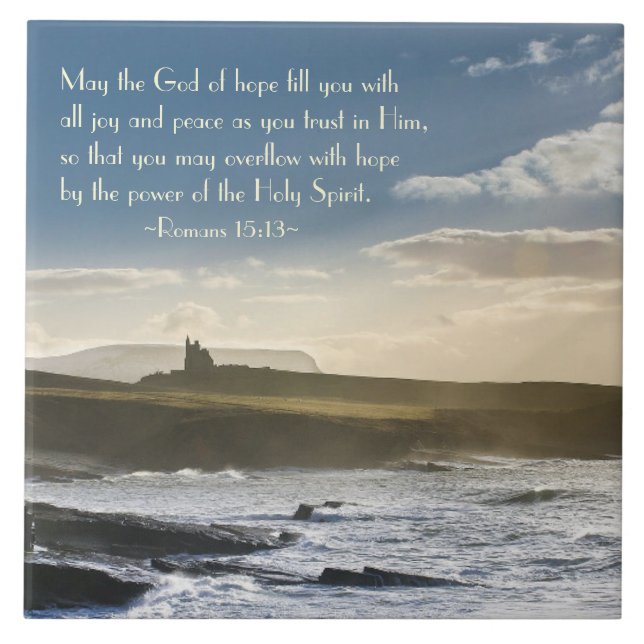Carreau God of Hope, Romans 15:13 Bible Vers, Irish Coast (Devant)