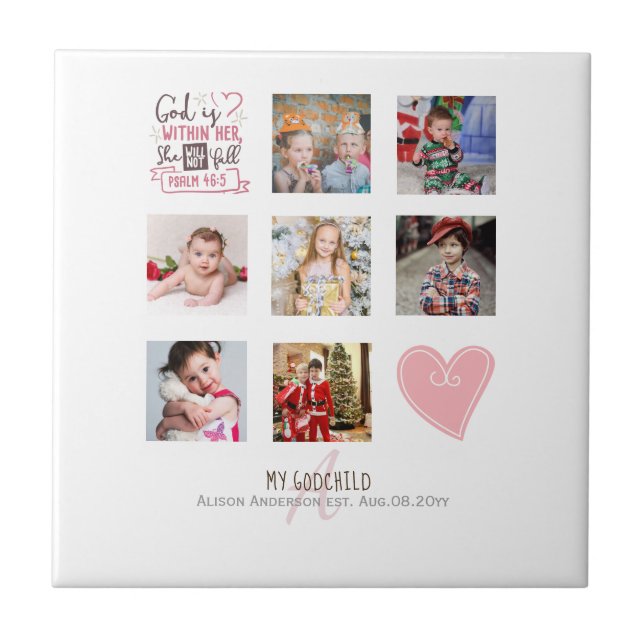Carreau GODMOTHER PHOTO COLLAGE Cadeau avec verset peut mo (Devant)