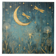 Gold Dragonfly Crescent Moon Night Sky