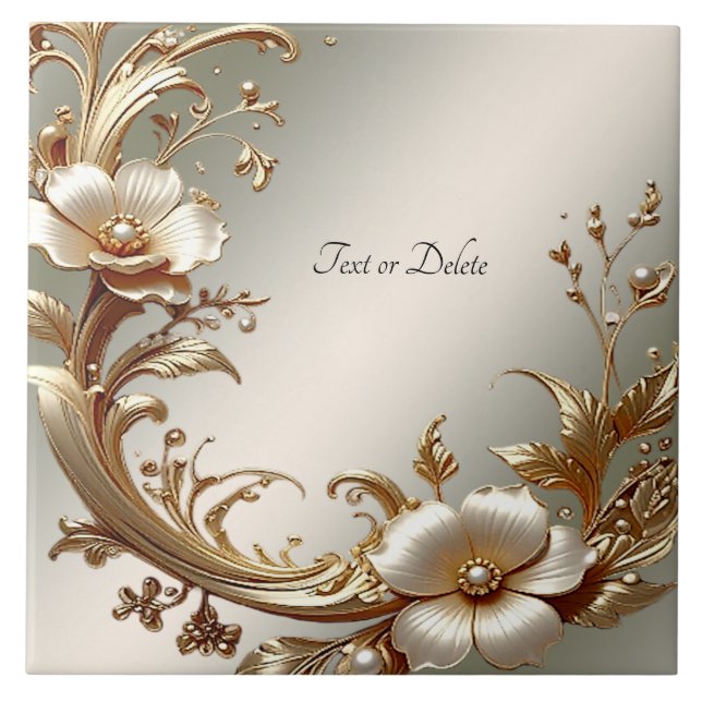 Carreau Gold Floral Ceramic Tile (Devant)