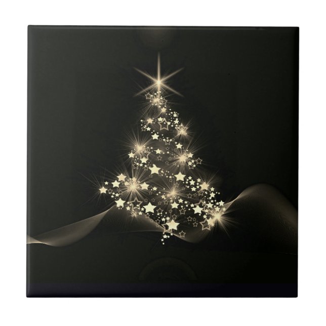 Carreau Gold Shine des étoiles sur l'arbre de Noël Dark (Devant)