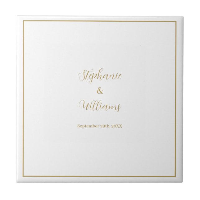 Carreau Gold White Elegant Nom simple Mariage Cadeau Favor (Devant)