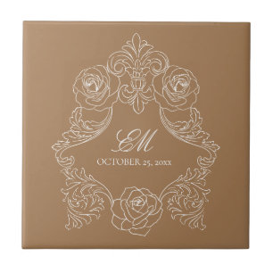 Carreau Golden Brown Victorian Monogram Logo Carrelage cér