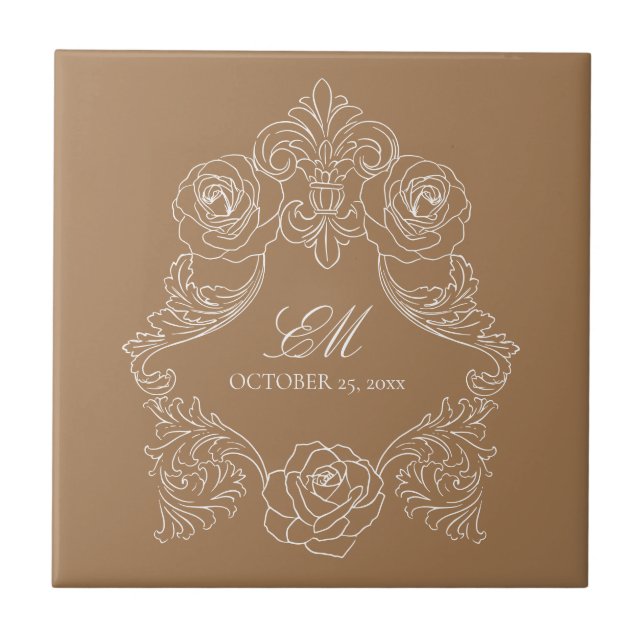 Carreau Golden Brown Victorian Monogram Logo Carrelage cér (Devant)