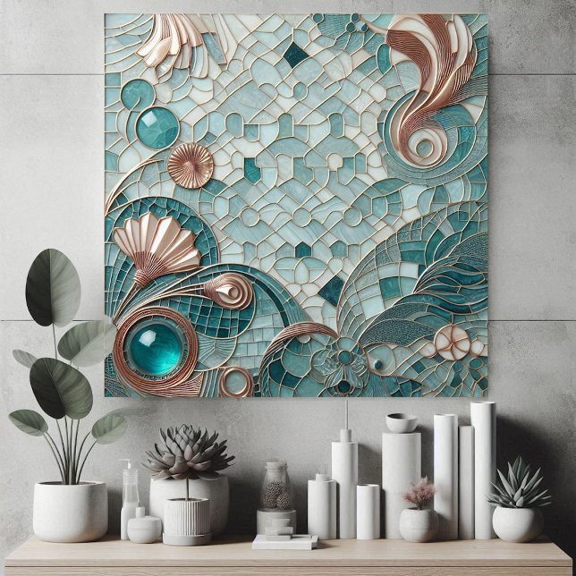 Carreau Golden Embellishment Aqua Blue Bubbles Mosaic Cool (Golden Embellishment Aqua Blue Bubbles Mosaic Cool Ceramic Tile)