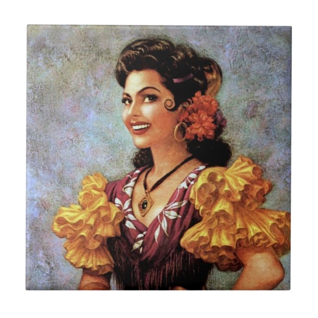 Carreau Golden Flamenco Belle Mexicaine Calendrier Girl (Devant)