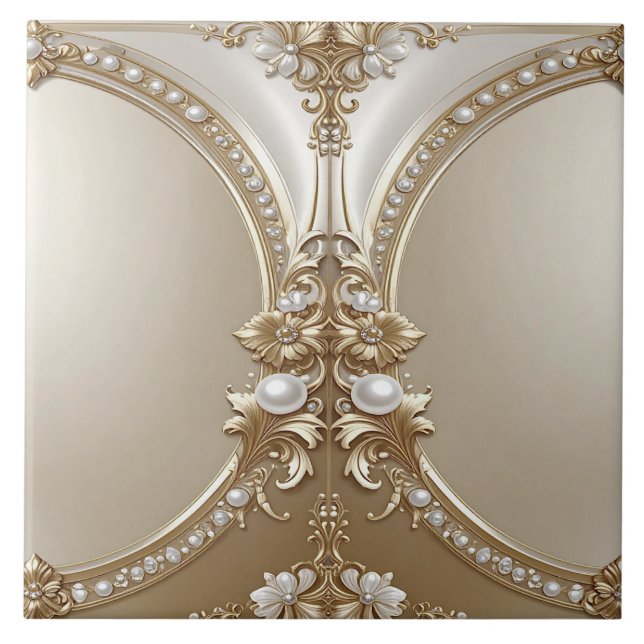 Carreau Golden Ornate Frame with Pearls Ceramic Tile (Devant)