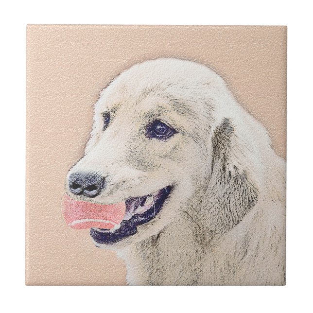 Carreau Golden Retriever avec Tennis Ball Peinture Chien A (Devant)