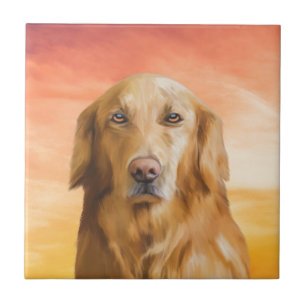 Carreau Golden Retriever Dog Water Color Art Peinture à l'