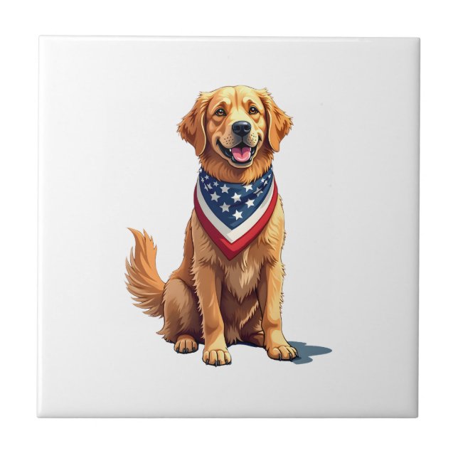 Carreau Golden Retriever July 4th Vintage Patriotic Tee 2 (Devant)