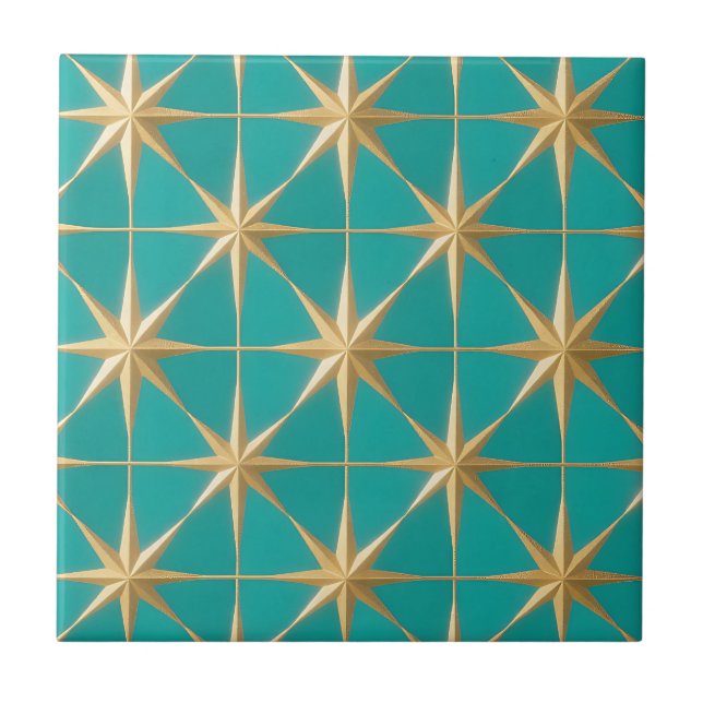 Carreau Golden Starburst Geometric Teal Midcentury (Devant)