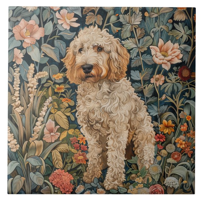 Carreau Goldendoodle Garden Tapestry Anniversaire (Devant)