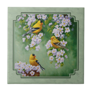 Carreau Goldfinch Birds and Flowers Green