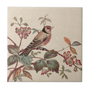 Carreau Goldfinch Polychrome Staffordshire Repro Antique