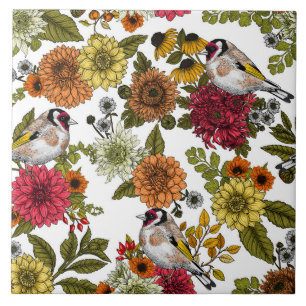 Carreau Goldfinches dans le jardin