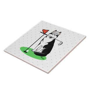 Carreau Golf Sibérien Husky (noir) Chien Jouant Mal Drôle