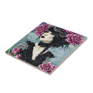 Carreau Goth Girl rose Roses imaginaire art