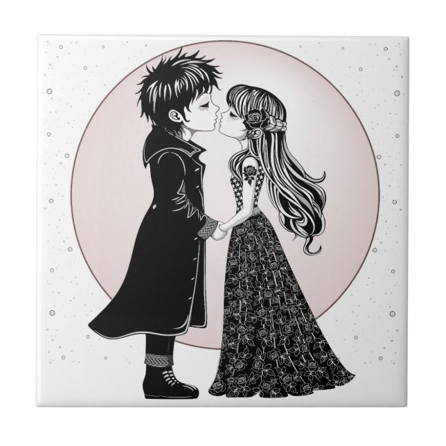 Carreau Gothique Emo Enfants Kiss Valentine's Day (Devant)