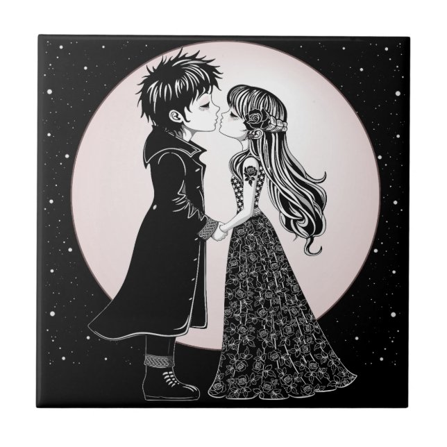 Carreau Gothique Emo Enfants Kiss Valentine's Day (Devant)