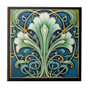 Carreau Gracité bleu Fan Fleur Art Déco Carrelage en céram