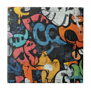 Carreau Graffiti Abstrait Contemporain Rose Bleu Noir