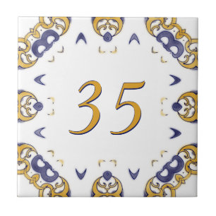 Carreau Grand numéro de maison jaune et bleu