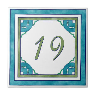 Carreau Grand numéro de maison turquoise et vert