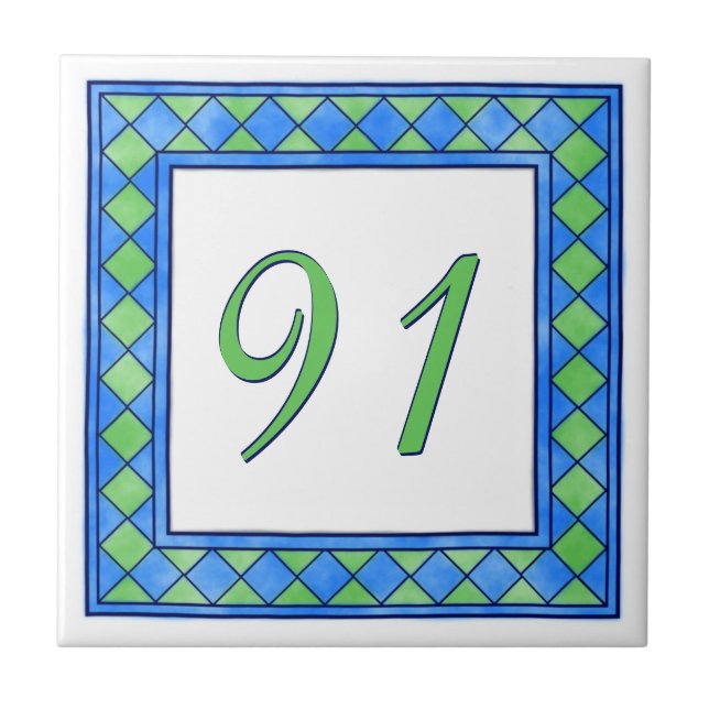 Carreau Grand numéro de maison vert et bleu (Devant)