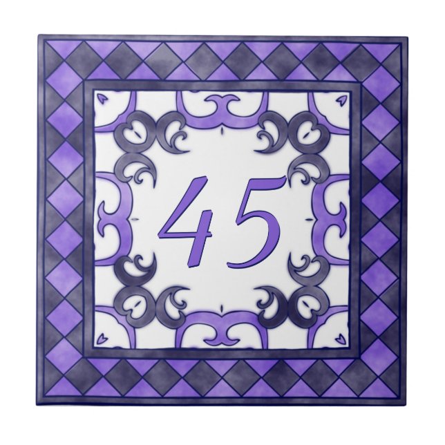 Carreau Grand numéro de maison violet et anthracite (Devant)
