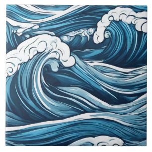 Carreau Grand Océan Bleu Foamy, Vagues de Mer Abstrait