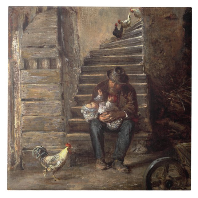 Carreau Grand-Père S'Occupe De Son Petit-Fils (Devant)