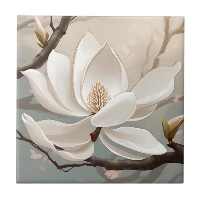 Carreau Grande Fleur blanche de Magnolia (Devant)