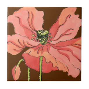 Carreau Grande Fleur rose avec Arrière - plan rouge profon