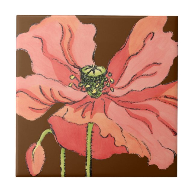 Carreau Grande Fleur rose avec Arrière - plan rouge profon (Devant)